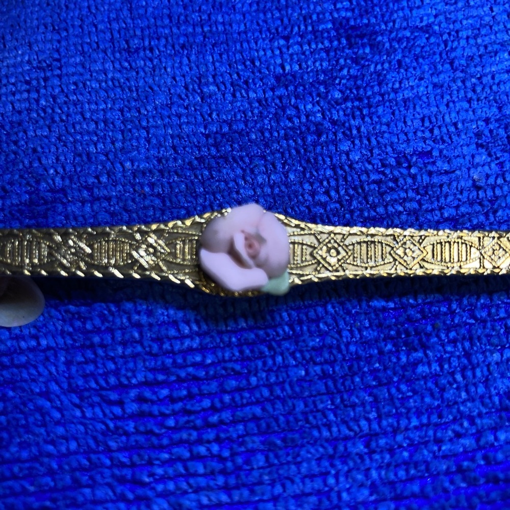 Vintage Pink Porcelain Rose Bar Brooch